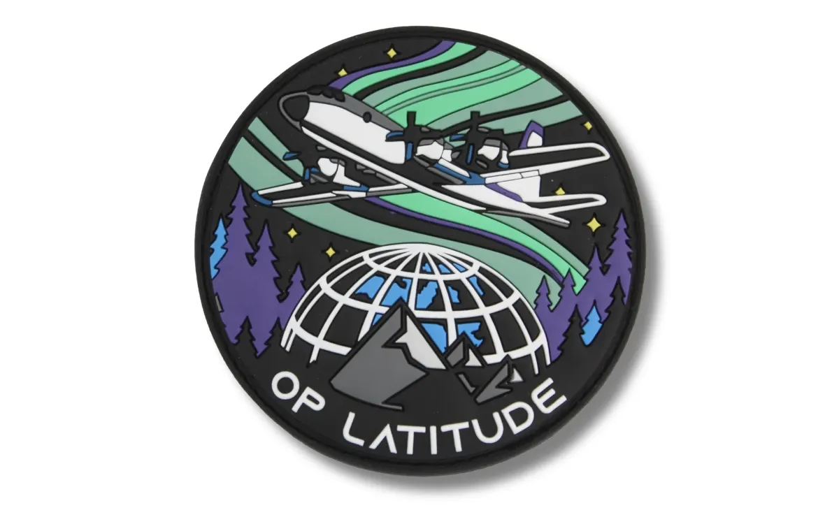 custom OP Latitude PVC patch with northern lights background