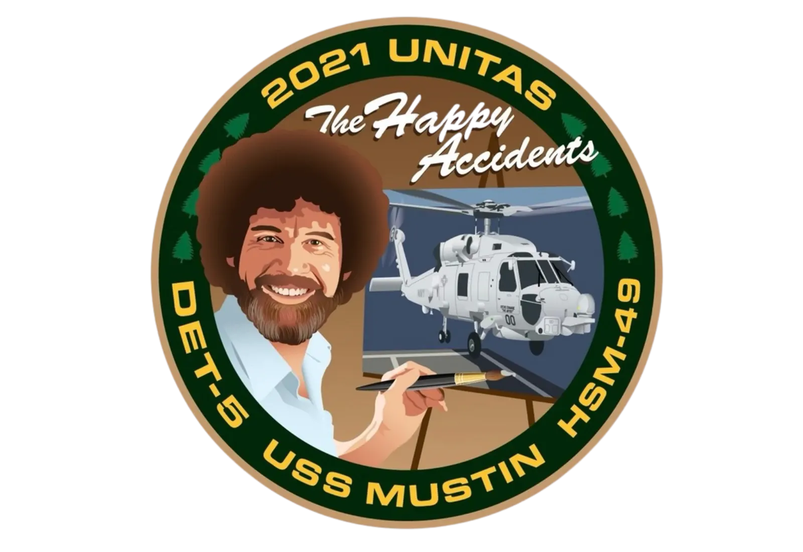 Before artwork of Bob Ross style military patch