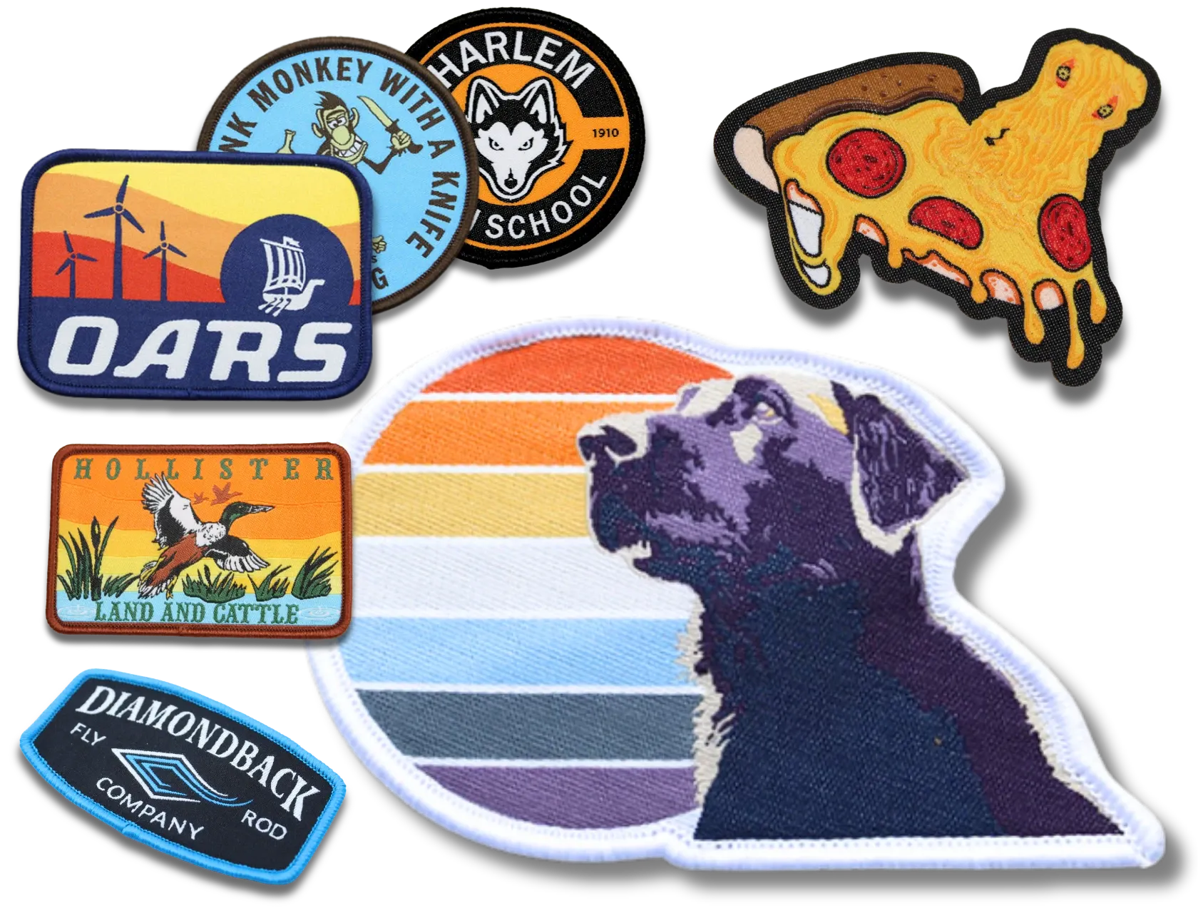 Custom patch examples featuring multiple designs