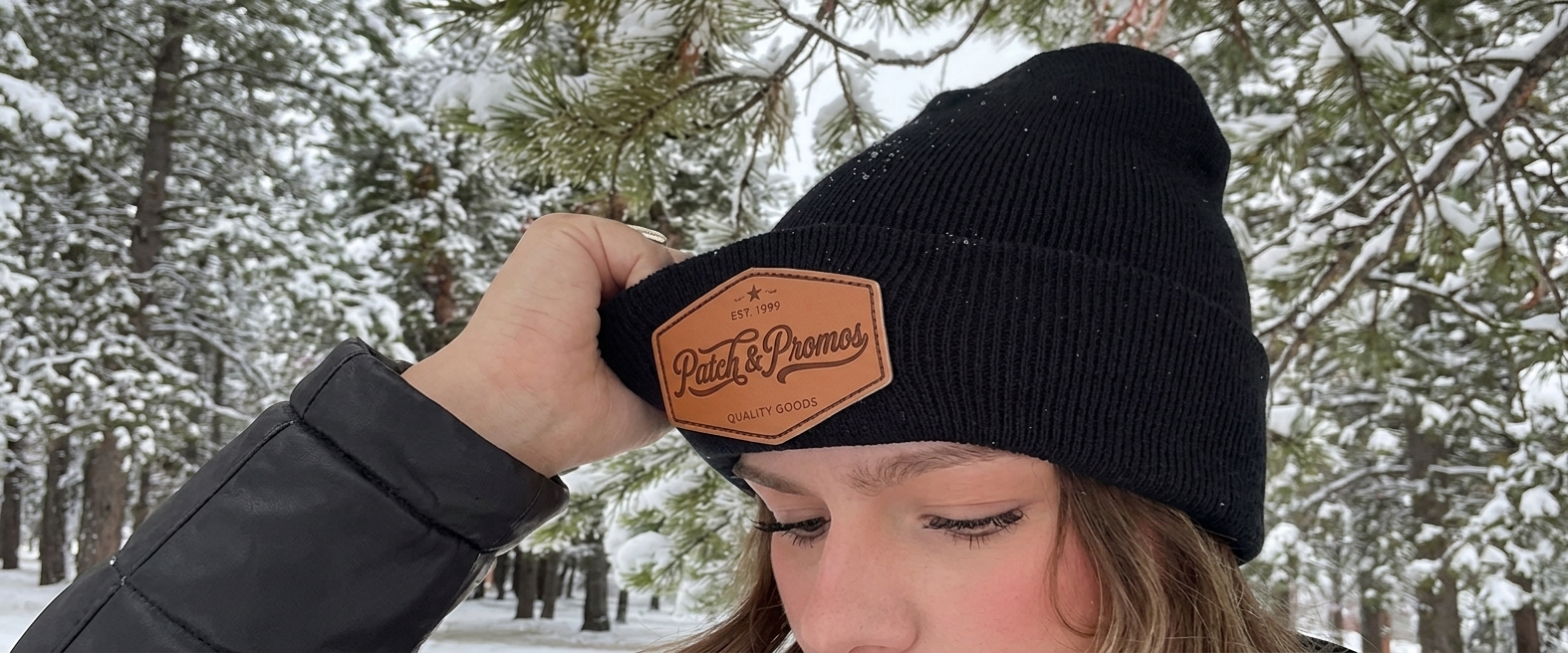 Custom Richardson beanie with embossed leather Patch & Promos patch