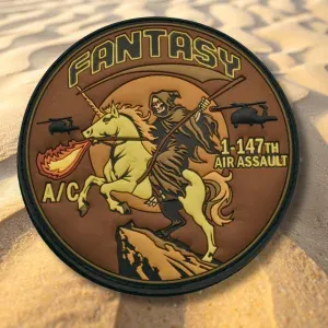 Custom PVC patch featuring 1-147th Air Assault Fantasy unit design with horseman