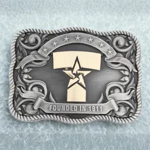 Custom Texas state belt buckle in antique silver finish
